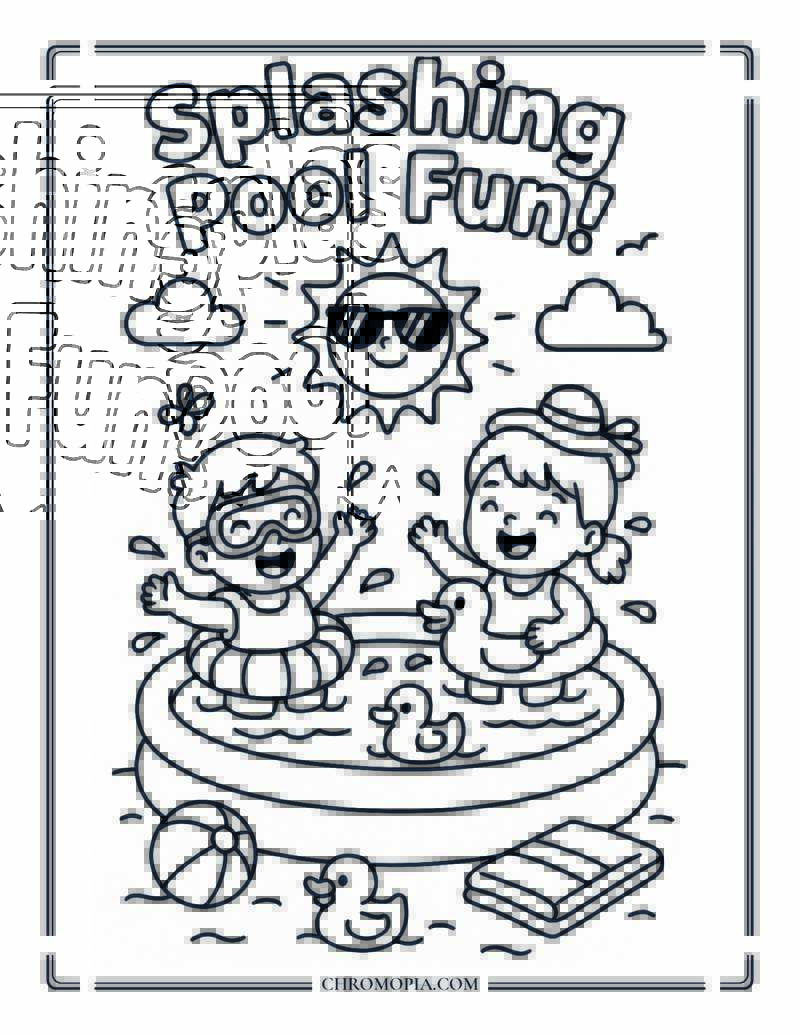 Splashing Pool Fun With Happy Sun Coloring Page