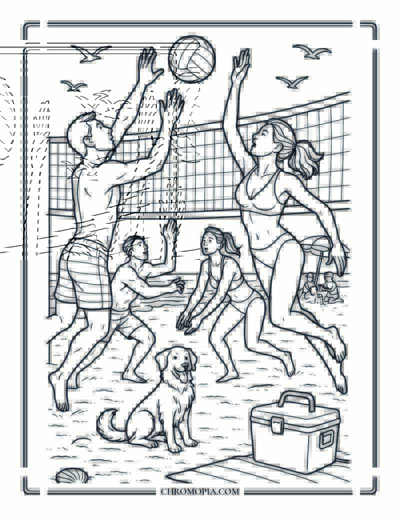 Beach Volleyball Match Coloring Page