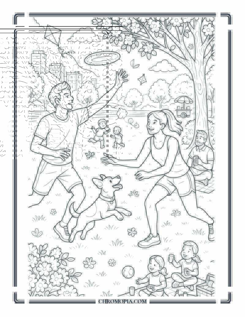 Frisbee In The Park Coloring Page