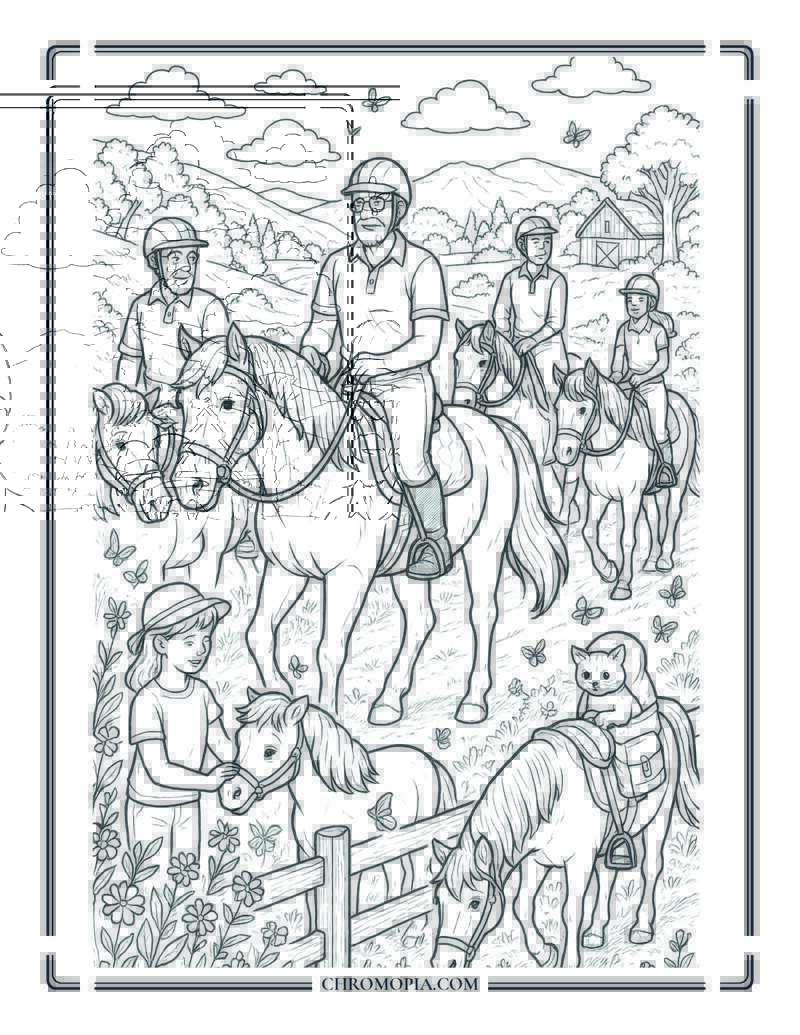 Horseback Trail Riding Coloring Page