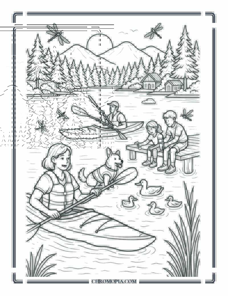 Kayaking On A Lake Coloring Page