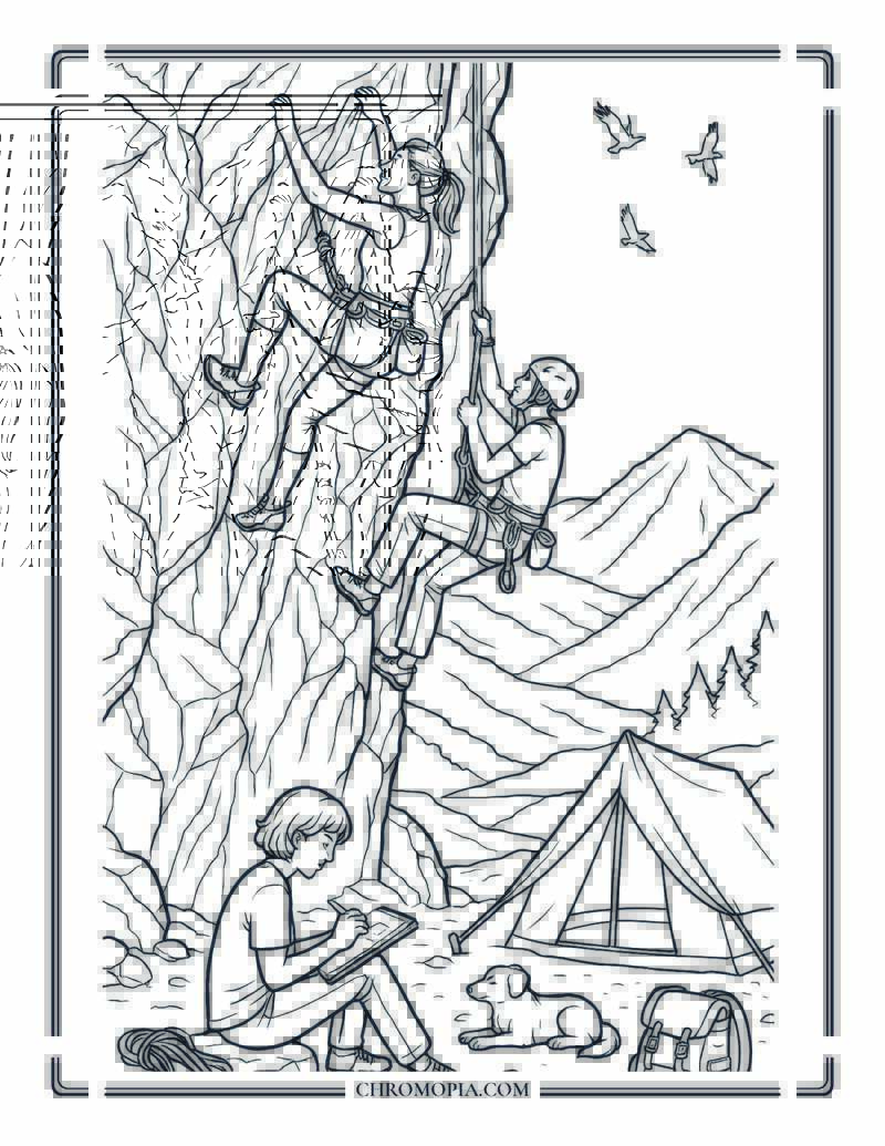 Rock Climbing Adventure Coloring Page