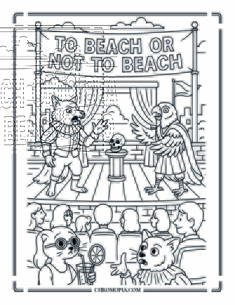 Rooftop Theater With Animal Human Drama Coloring Page