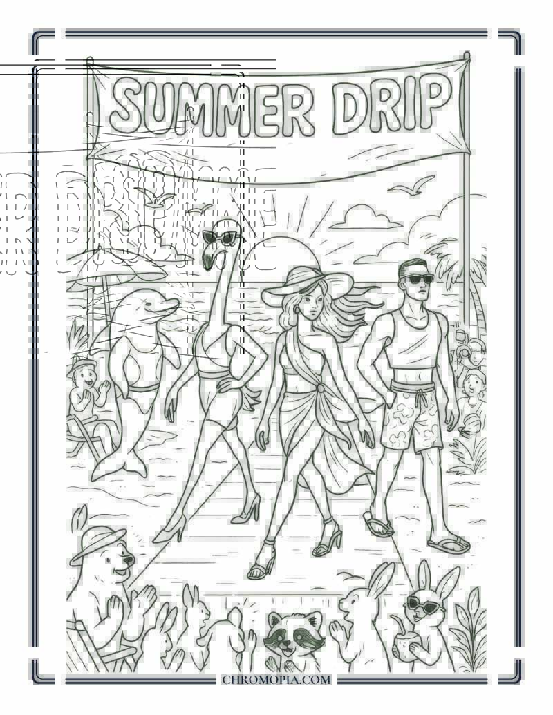 Sunset Beach Fashion Show Coloring Page