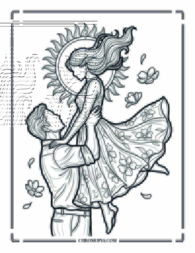 Woman Lifted In Radiant Sunlight Connection Coloring Page