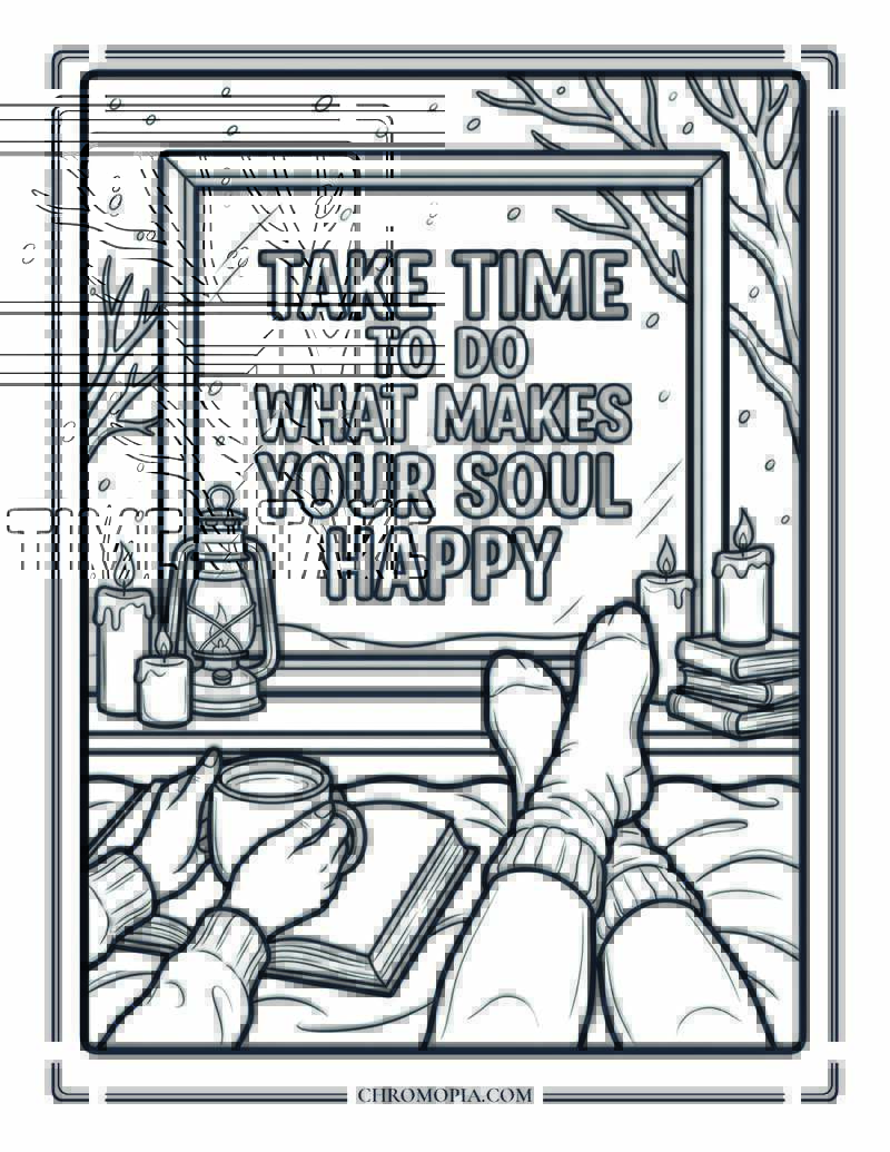 Cozy Affirmation Window Scene Coloring Page