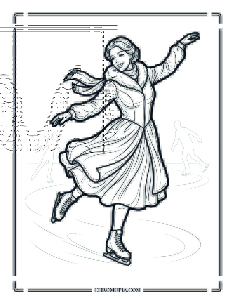 Elegant Ice Skating Woman Coloring Sheet