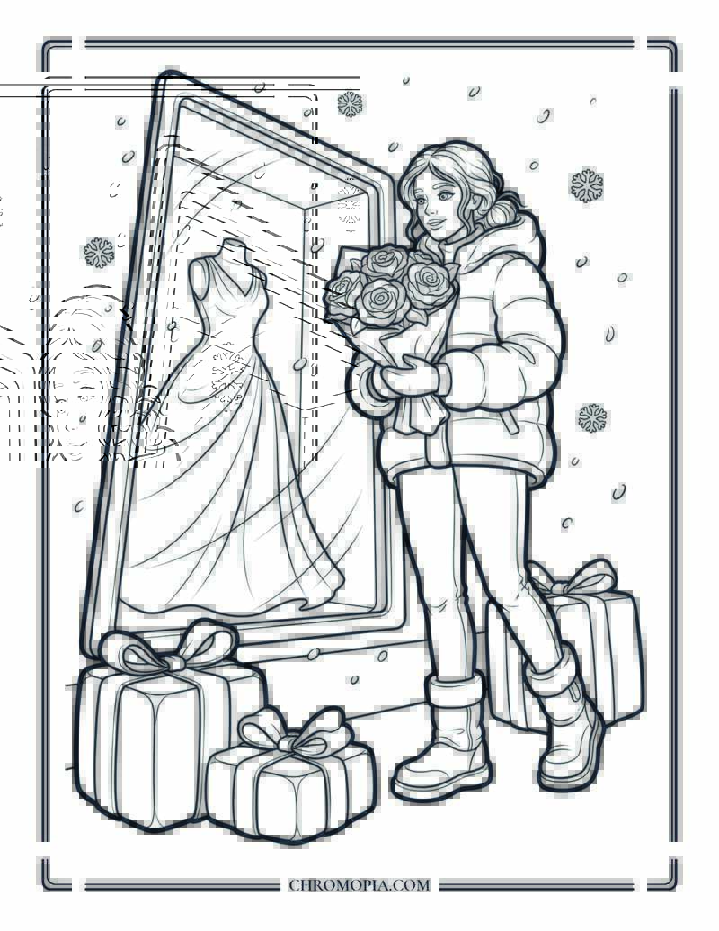 Winter Boutique Reflection Woman Coloring Sheet