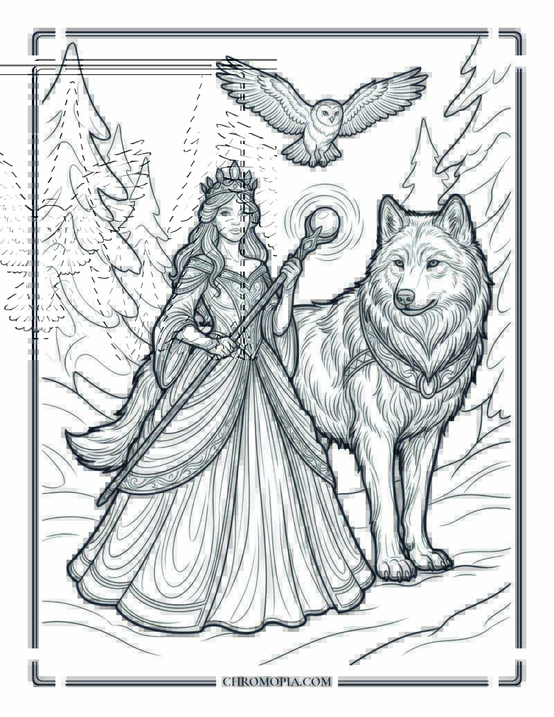 Winter Queen Forest Magic Coloring Sheet