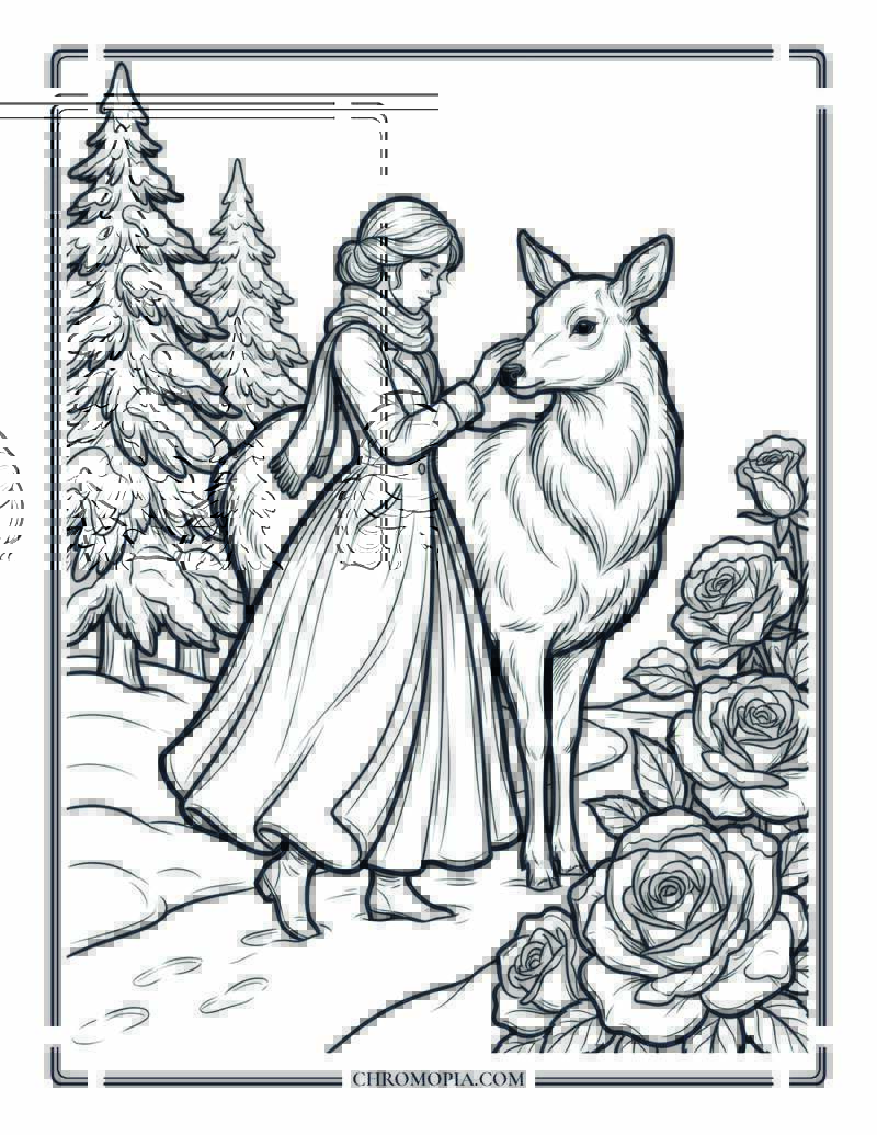 Winter Rose Garden Serenity Coloring Page