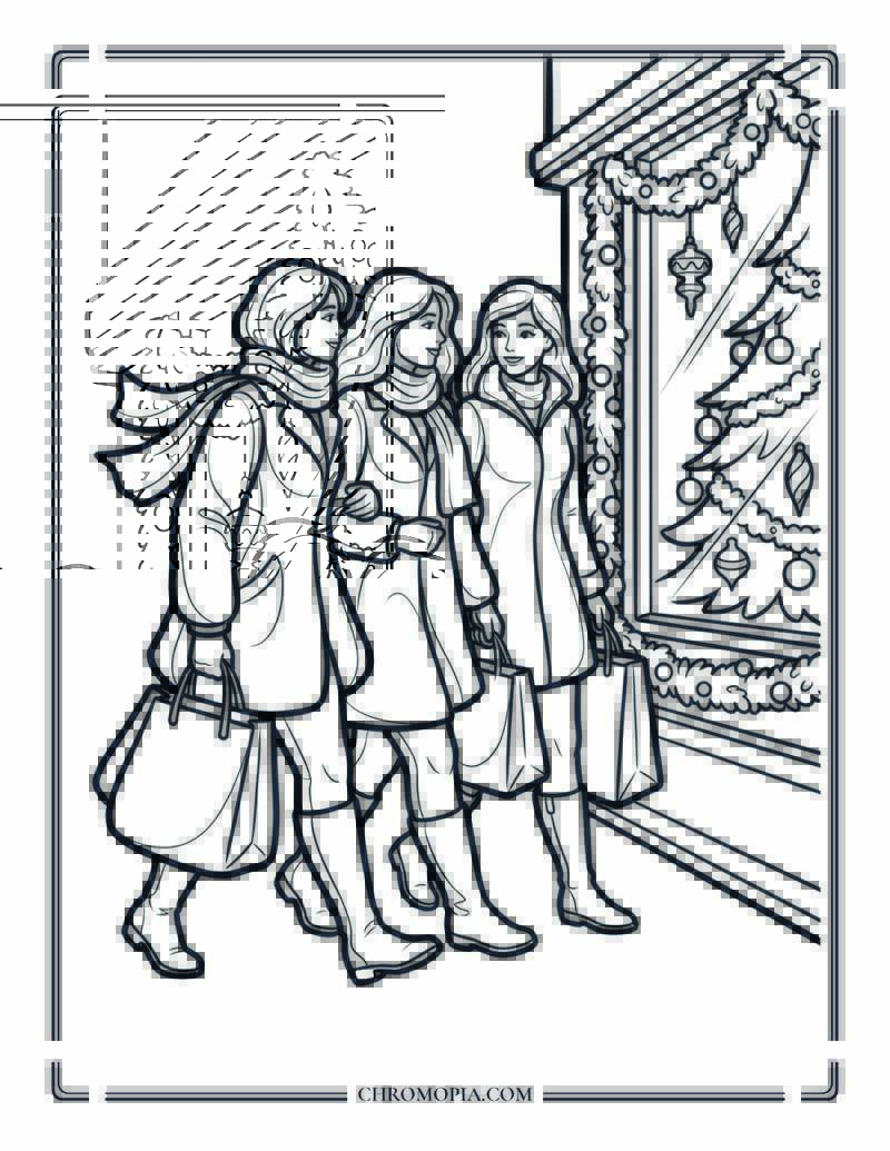 Winter Shopping Street Women Coloring Page