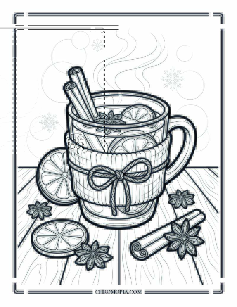 Cozy Citrus Winter Tea Moment Coloring Page
