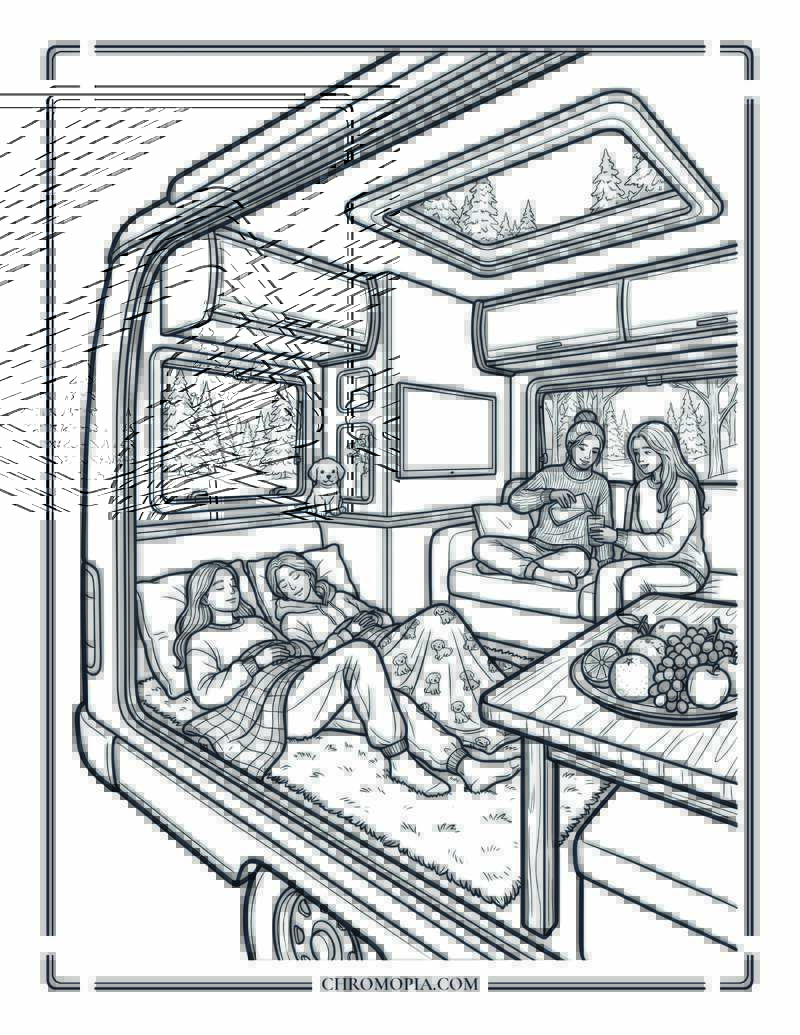 Cozy Winter Girls Night Coloring Sheet