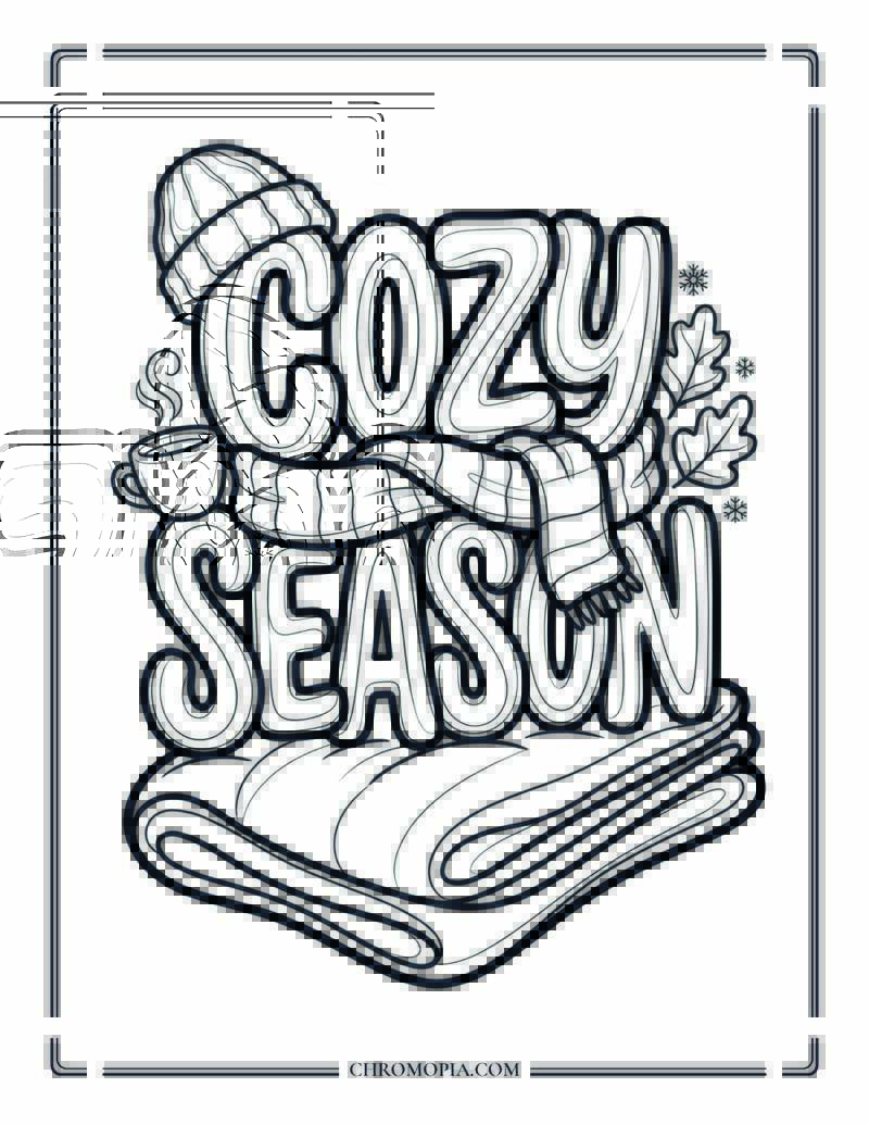 Puffy Cozy Season Typography Coloring Page