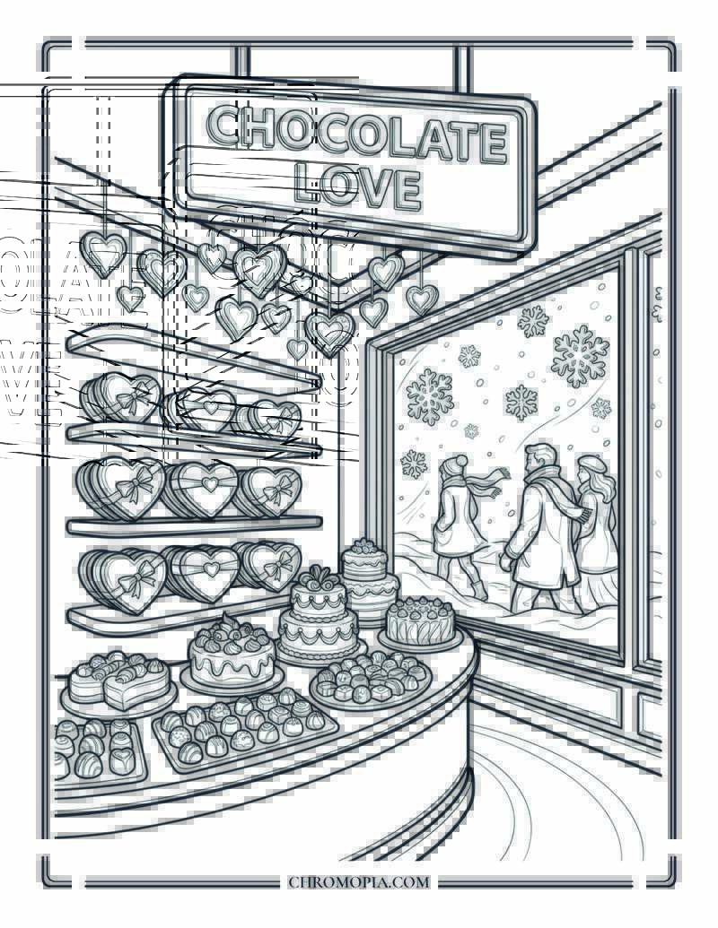 Winter Chocolate Boutique Interior Coloring Sheet