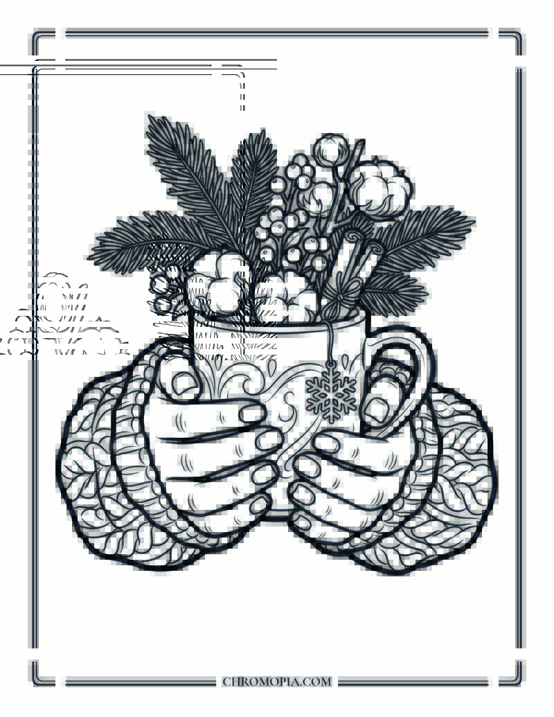 Winter Floral Mug Hands Coloring Page