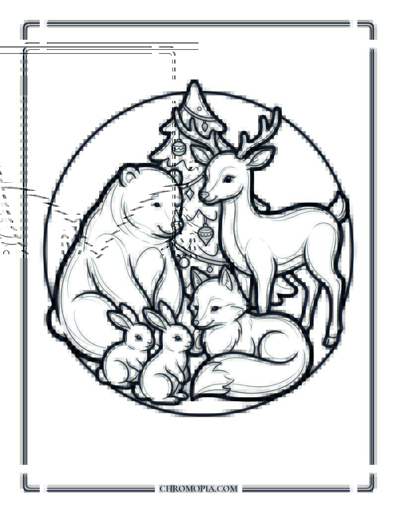Cozy Winter Animal Circle Coloring Sheet