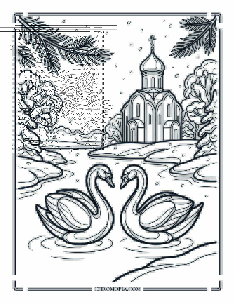 Winter Swans By Riverside Church Coloring Page