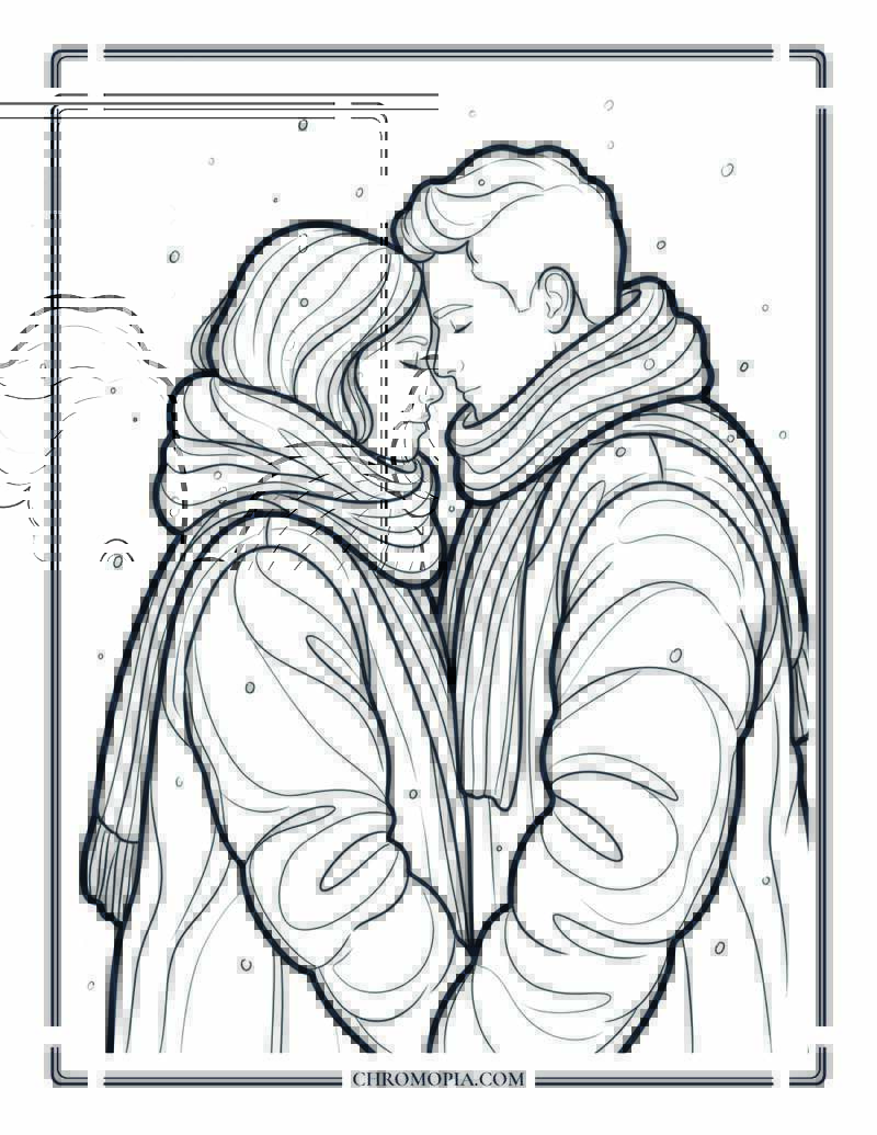 Forehead Touch Winter Couple Coloring Page