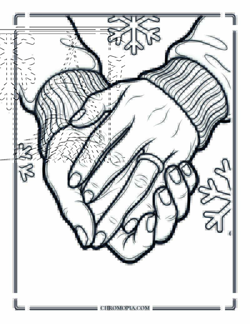 Holding Hands In Snowfall Romance Coloring Page