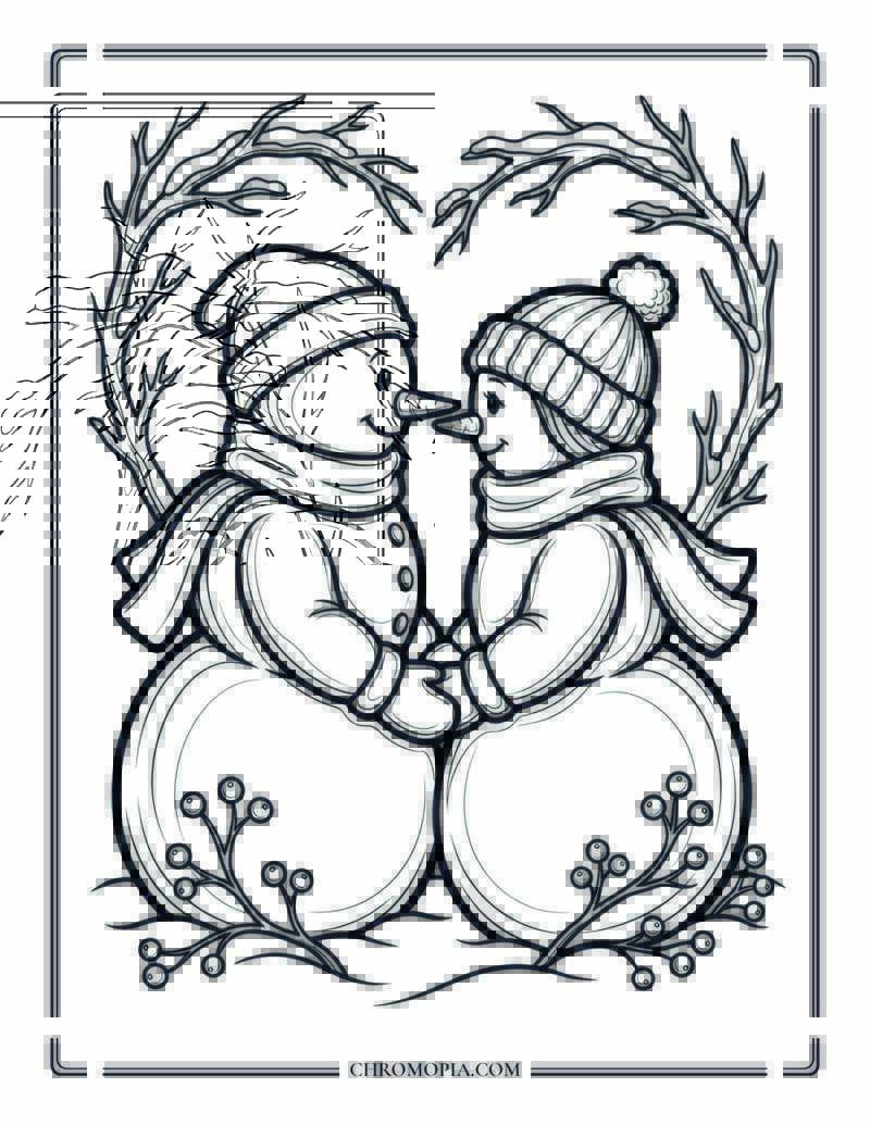 Snowman Couple Love Scene Coloring Page