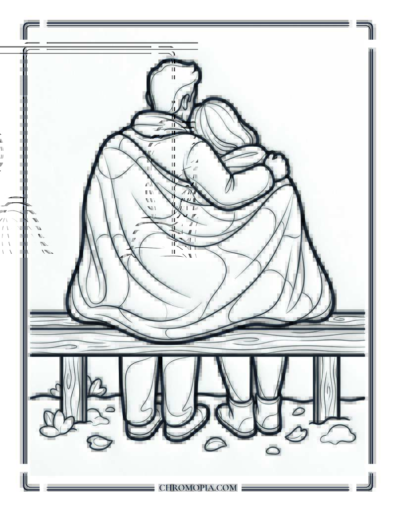 Sunset Hug Balcony Romance Coloring Page