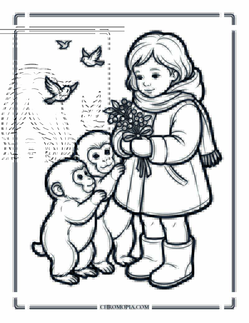 Girl Hugging Penguin Cozy Coloring Page