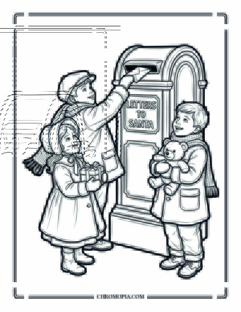 Letters To Santa Emotional Kids Scene Coloring Page