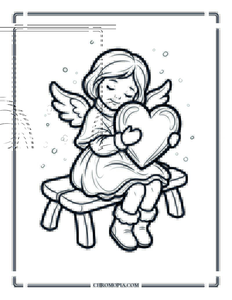Little Winter Angel Girl With Heart Coloring Page