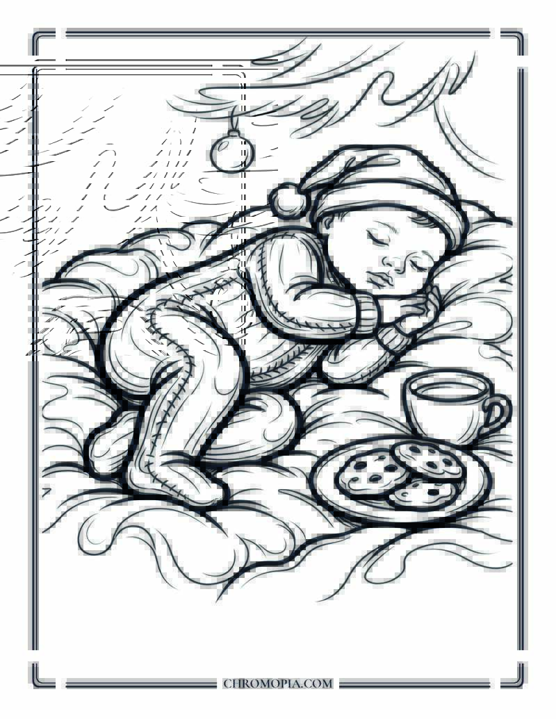 Sleeping Baby Cozy Christmas Scene Coloring Page