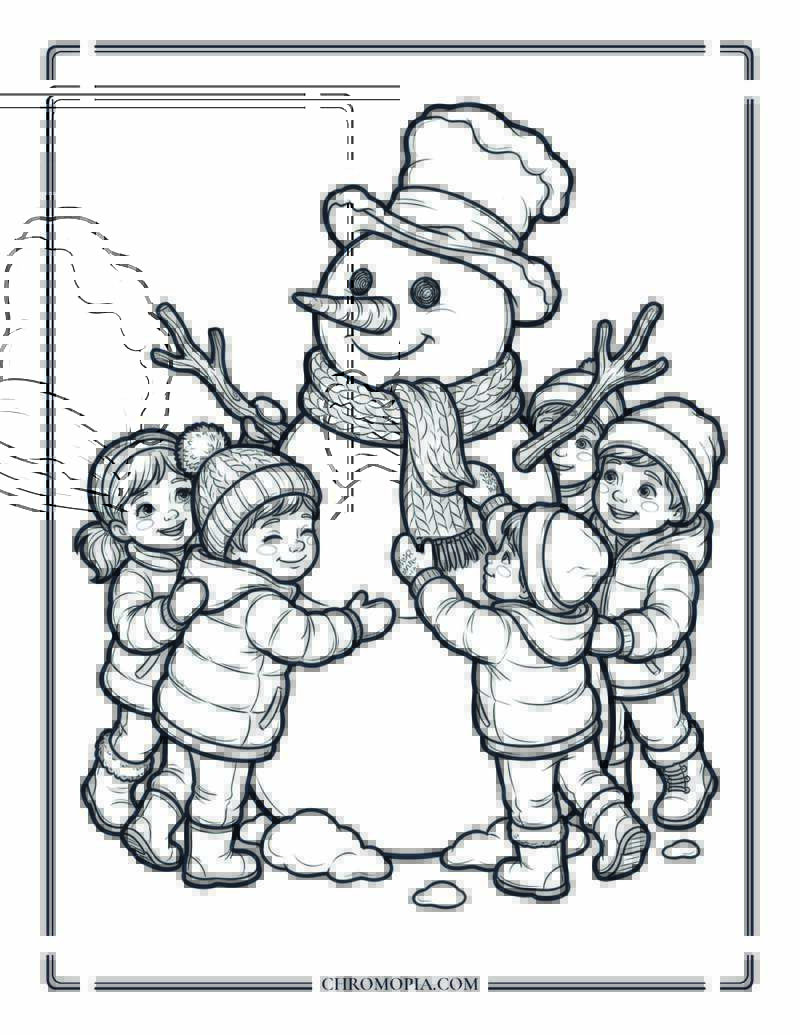 Snowman Hug Circle Kids Coloring Page