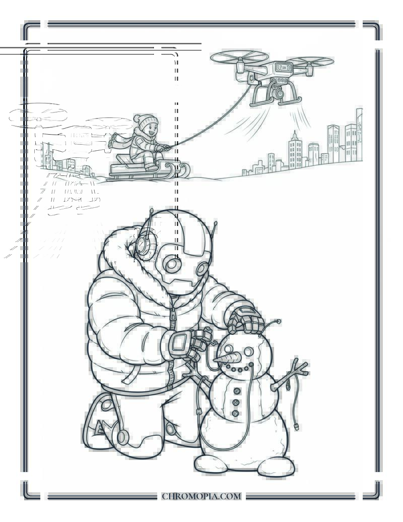 Baymax In Puffy Jacket Fixing A Snowbot Disney Coloring Page