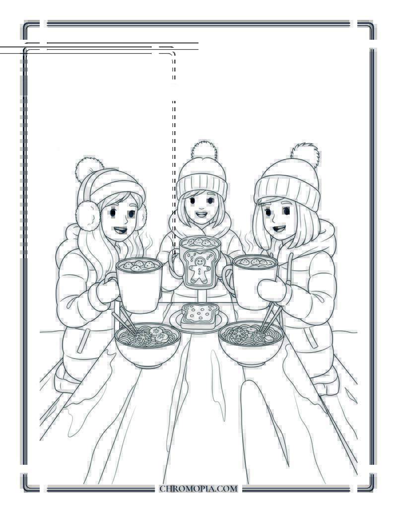 Hello Kitty And Friends Celebrate Winter Feast Coloring Page