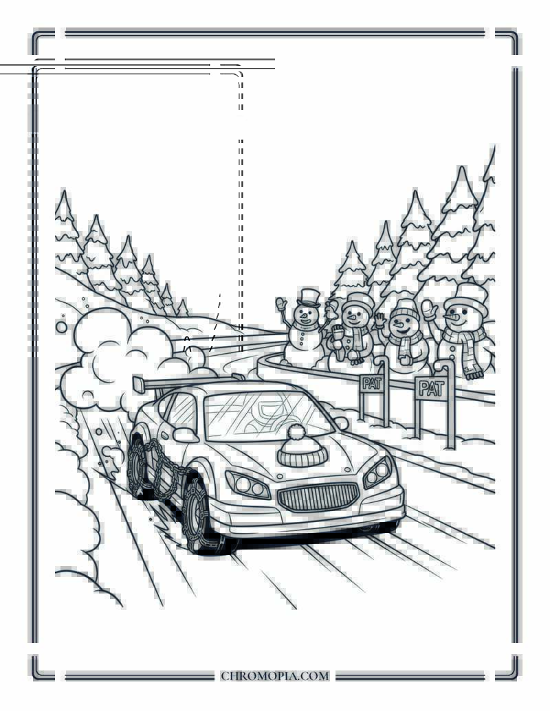 Lightning McQueen On Icy Racetrack Winter Coloring Page