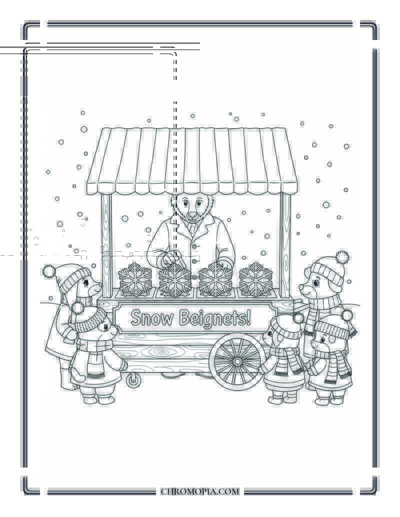 Tianas Magical Winter Beignet Stand Coloring Page