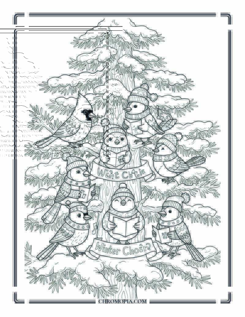 Group Of Winter Animals On Ski Lift Coloring Page