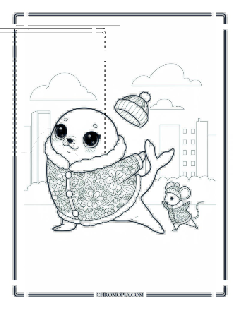 Hedgehog In Oversized Puffer Jacket With Sled Coloring Page
