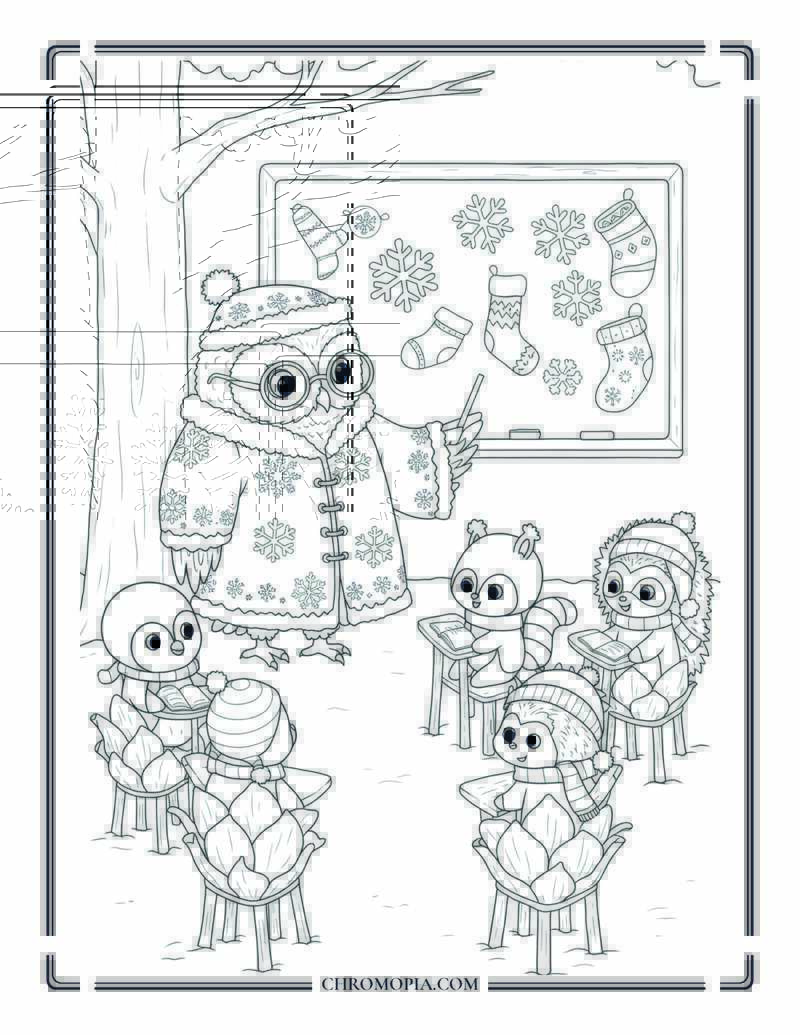 Winter Bird Choir On Tree Holiday Carol Coloring Page