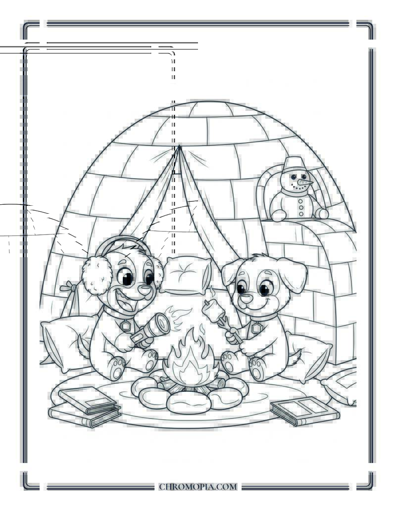 Bluey Winter Coloring Page With Igloo Tent Adventure