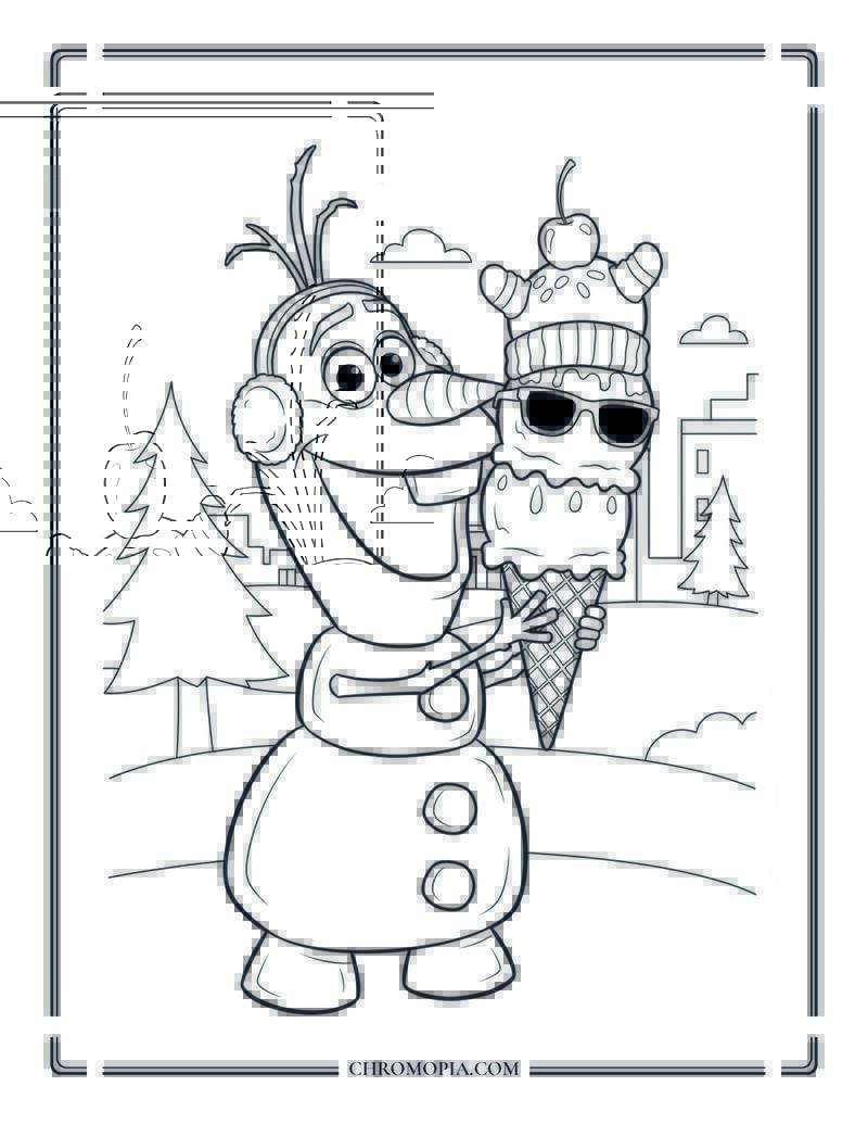 Disney Winter Coloring Page With Giant Olaf Ice Cream