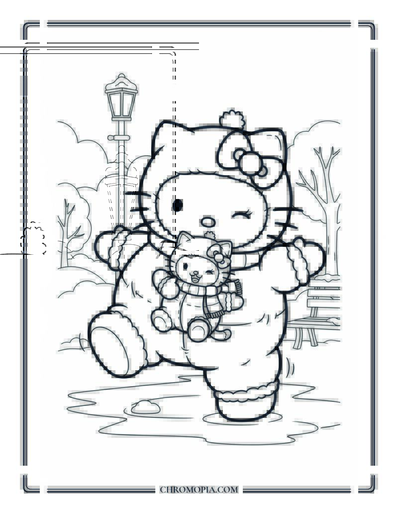 Hello Kitty Winter Coloring Page With Giant Snow Suit