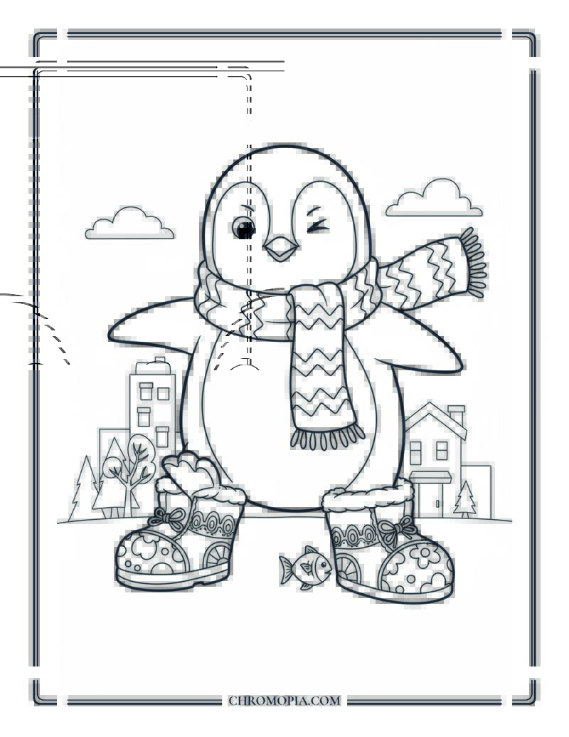 Penguin Coloring Sheet In Giant Snow Boots