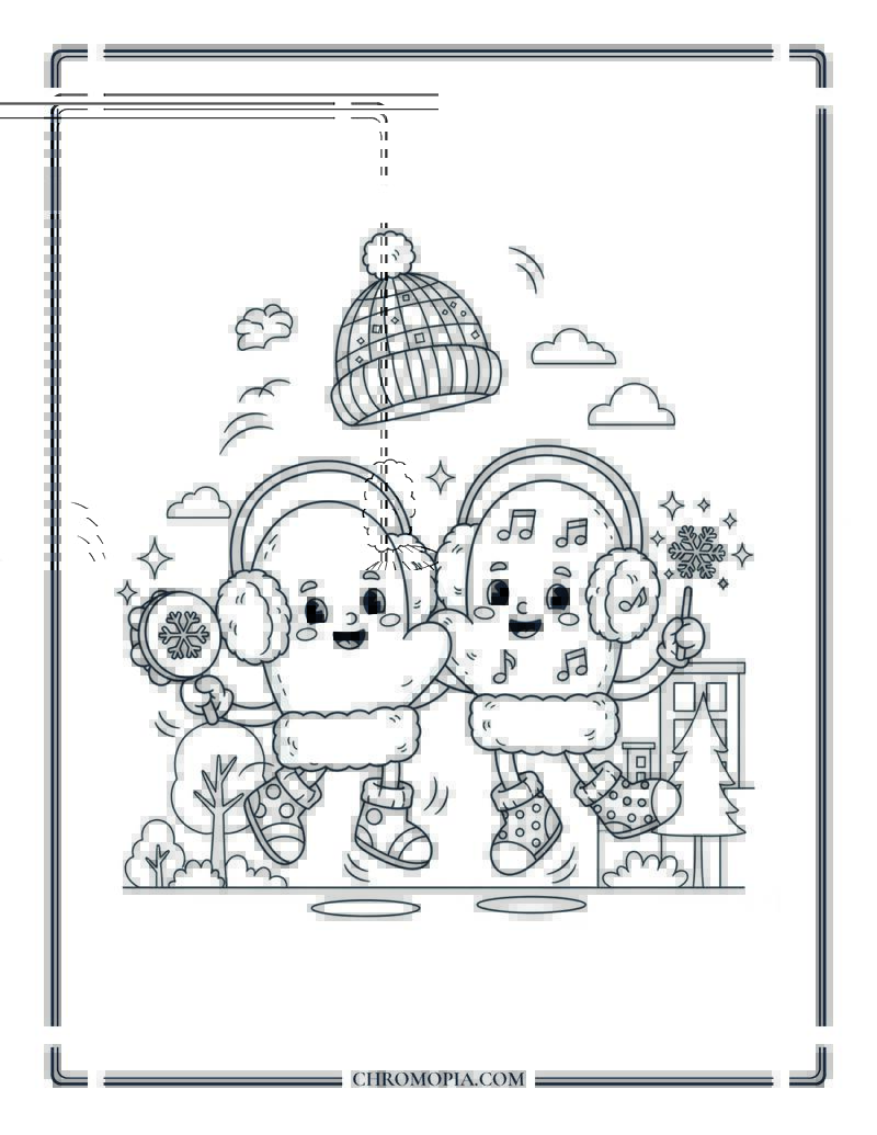 Preschool Winter Coloring Page With Dancing Mittens