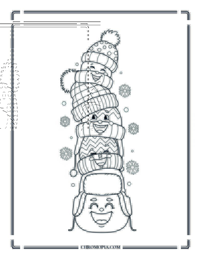 Simple Cute Winter Coloring Page With Hat Family