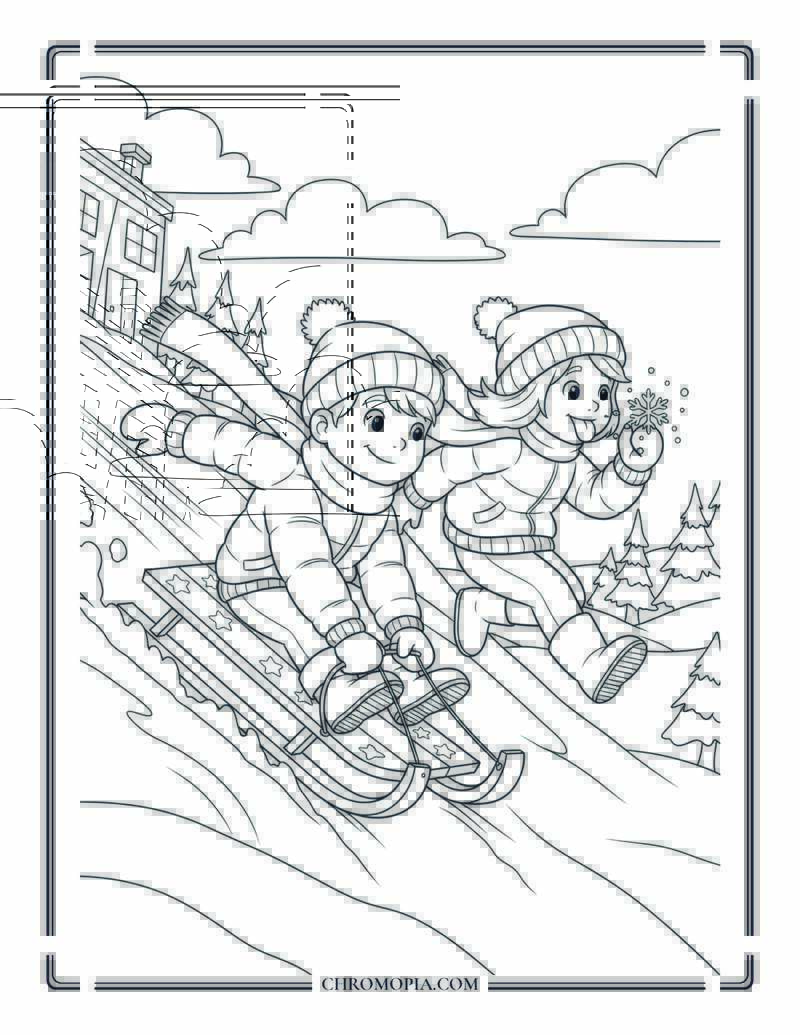 Winter Activities Coloring Page For Kids