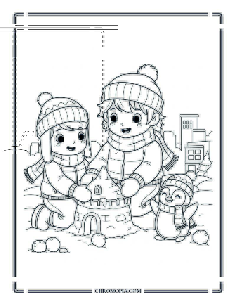 Winter Scene Coloring Pages For Kids