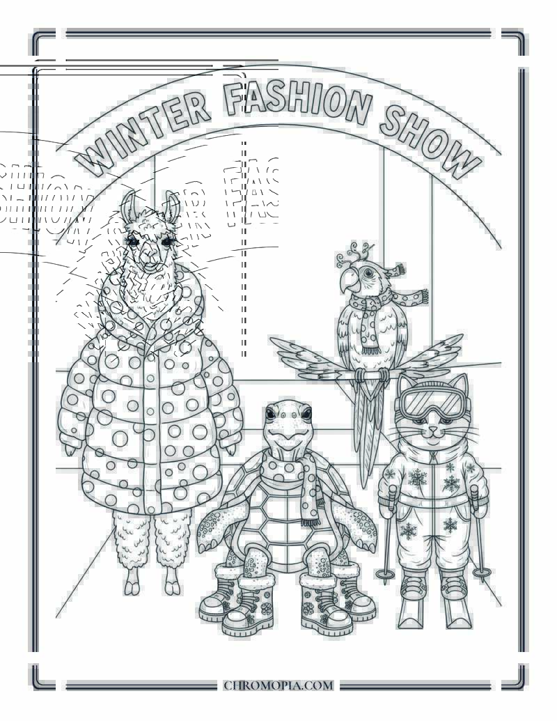 Winter Wear Clothes Coloring Page With Animal Models