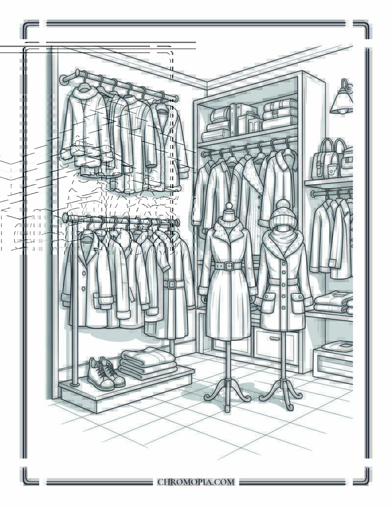Winter Clothes Wardrobe Showroom Coloring Page