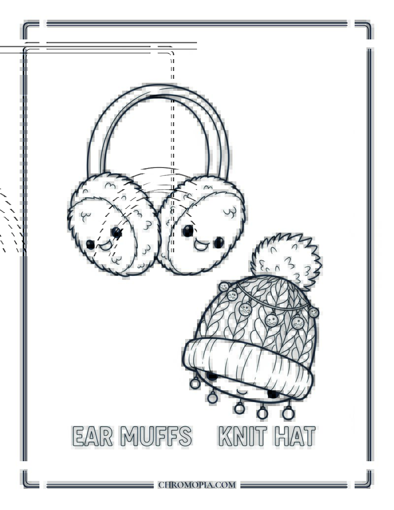 Winter Ear Muffs And Knit Hat Coloring Page