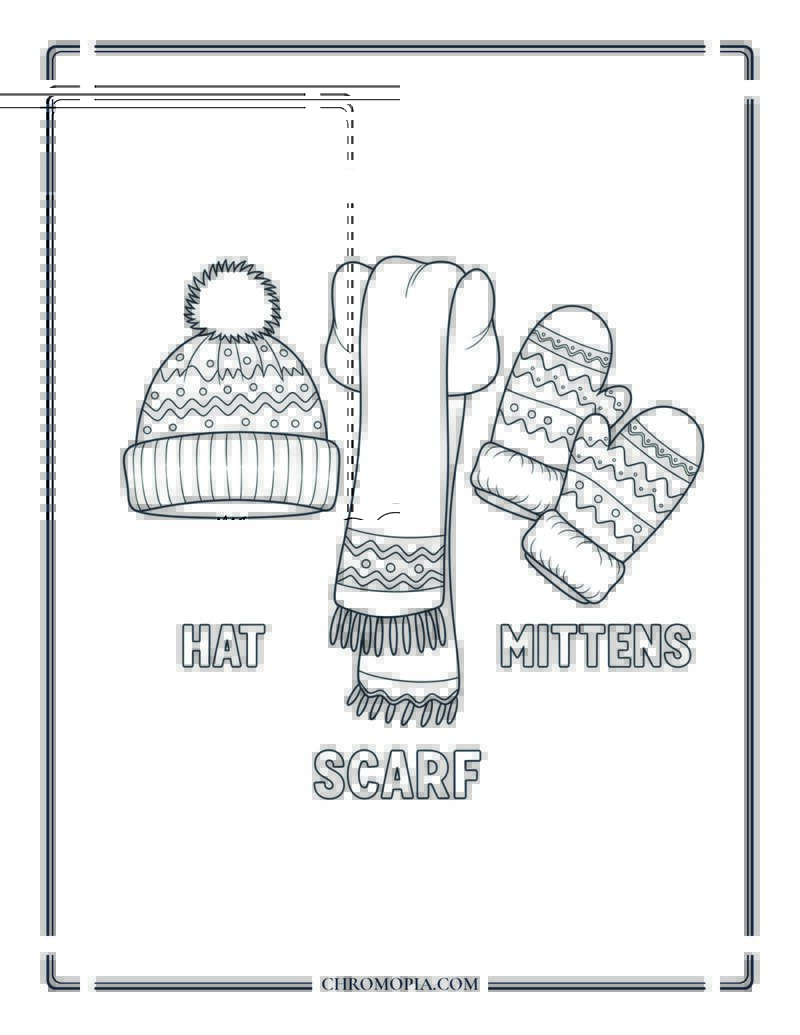 Winter Outfit Combo Hat Scarf And Mittens Coloring Page